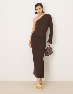 ASOS DESIGN - Chokoladebrun strikket maxinederdel - Del af sæt - view 1
