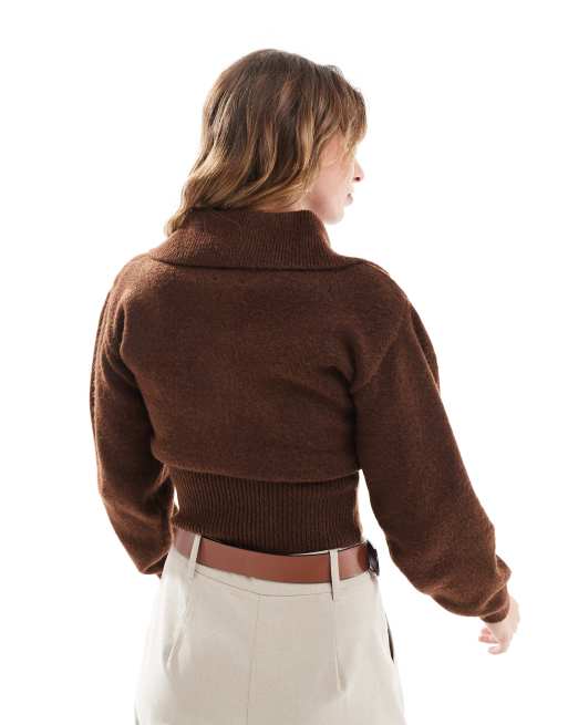 ASOS DESIGN - Chokoladebrun strikket trøje med krave, 2 af 4