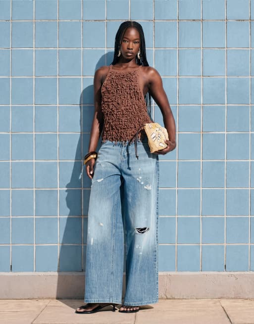 ASOS DESIGN - Chokoladebrun striktop med halterneck og frynser, 4 af 4