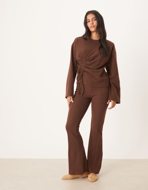 ASOS DESIGN - Chokoladebrun superblød overdel med lange ærmer og rynker - Del af sæt, 3 af 4