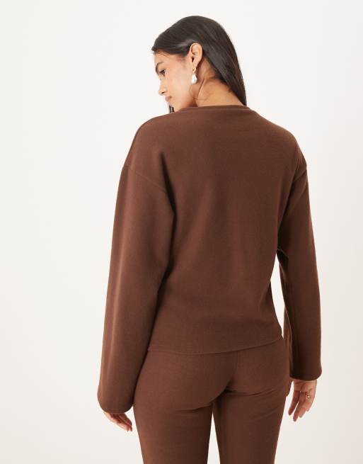ASOS DESIGN - Chokoladebrun superblød overdel med lange ærmer og rynker - Del af sæt, 4 af 4
