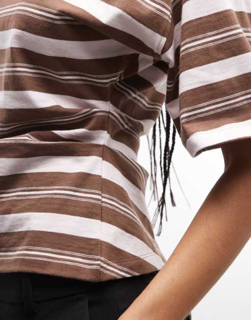 ASOS DESIGN - Chokoladebrun T-shirt med korsettalje og lyserøde striber, 3 af 4