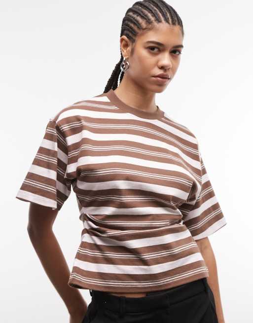 ASOS DESIGN - Chokoladebrun T-shirt med korsettalje og lyserøde striber, 4 af 4