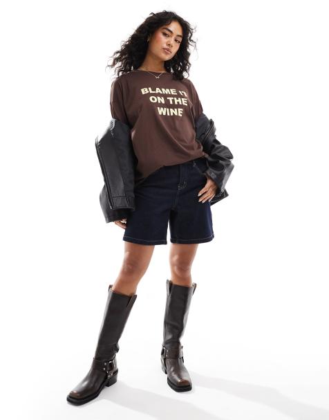 ASOS DESIGN - Chokoladebrun T-shirt med lange ærmer og 'Blame It on the Wine'-grafik - view 1