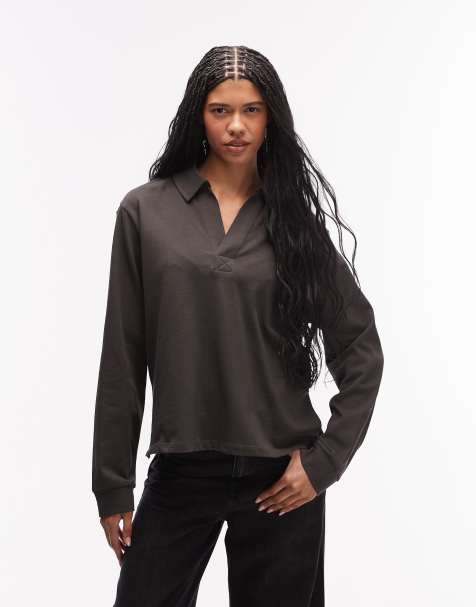 ASOS DESIGN - Chokoladebrun T-shirt med lange ærmer og rugbykrave - view 1