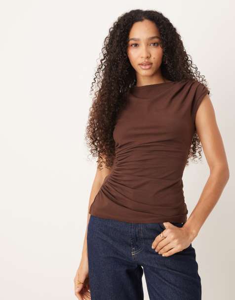 ASOS DESIGN - Chokoladebrun tanktop i bomuld med rynker - view 1