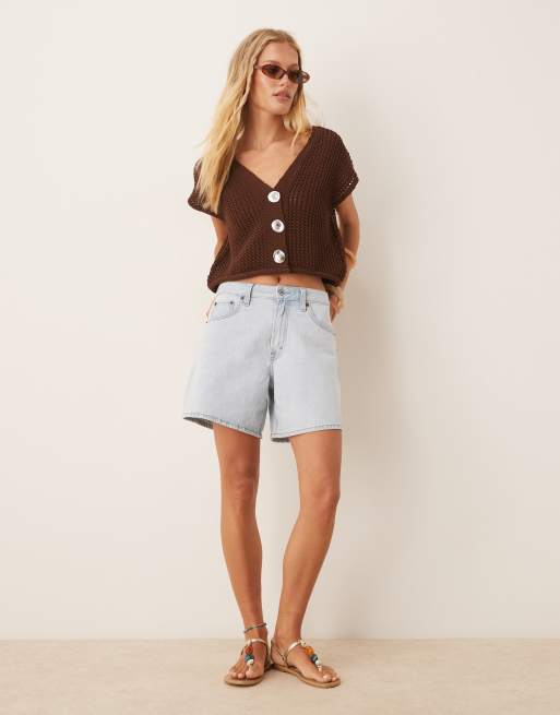 ASOS DESIGN - Chokoladebrun tanktop med hulmønster og guldfarvede knapper i chunky strik, 3 af 4