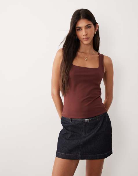 ASOS DESIGN - Chokoladebrun top i to lag med firkantet hals - view 1