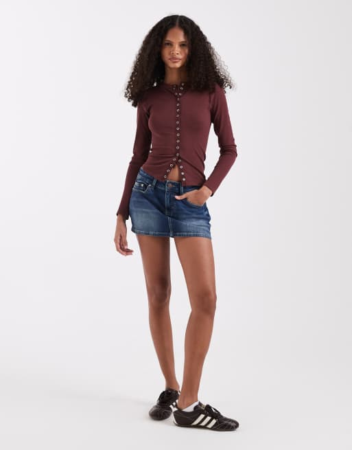 ASOS DESIGN - Chokoladebrun top med lange ærmer og trykknapper i sømløs ribstrik, 3 af 4