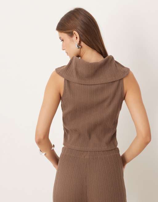 ASOS DESIGN - Chokoladebrun top med vandfaldsudskæring i superblødt børstet ribstrik, 4 af 4