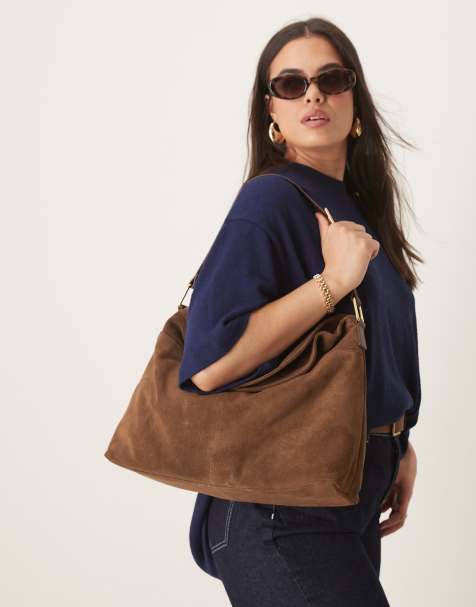 ASOS DESIGN - Chokoladebrun tote-taske i ruskind med foldelukning - view 1