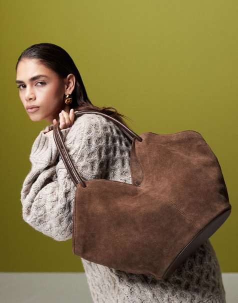 ASOS DESIGN - Chokoladebrun tote-taske i ruskind med rørformet hank - view 1