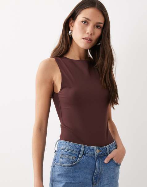 ASOS DESIGN - Chokoladebrun tætsiddende bodystocking i polyamid med racerryg med åben detalje - view 1