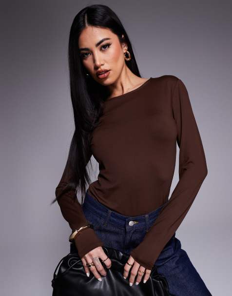 ASOS DESIGN - Chokoladebrun tætsiddende bodystocking med lange ærmer - view 1