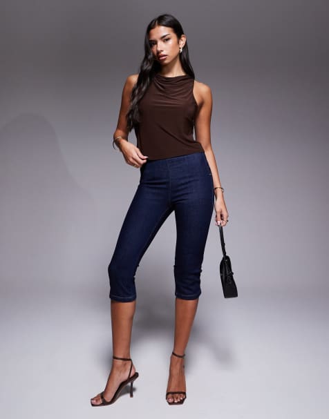 ASOS DESIGN - Chokoladebrun tætsiddende tanktop med vandfaldsudskæring - view 1