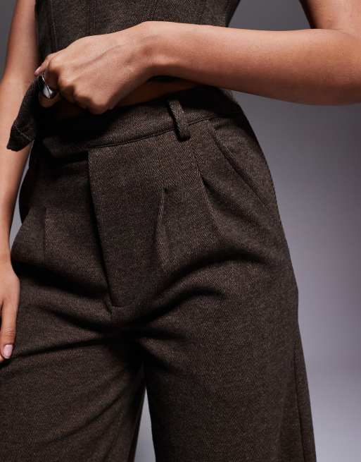ASOS DESIGN - Chokoladebrune børstede bukser med tøndeformede ben og sildebensmønster - Del af sæt , 3 af 5