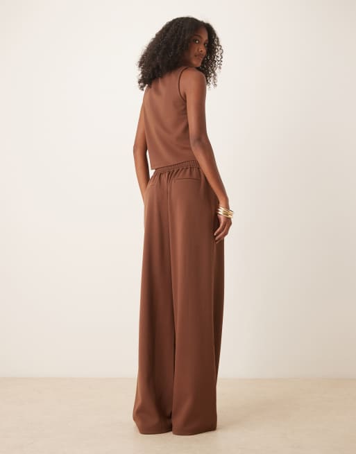ASOS DESIGN - Chokoladebrune bukser i jerseytwill med vide ben - Del af sæt, 3 af 5