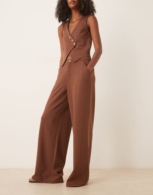 ASOS DESIGN - Chokoladebrune bukser i jerseytwill med vide ben - Del af sæt, 5 af 5