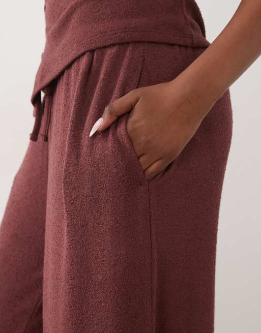 ASOS DESIGN - Chokoladebrune bukser med brede ben i tekstureret strik - Del af sæt, 2 af 5