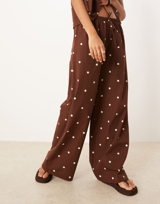 ASOS DESIGN - Chokoladebrune bukser med brede ben og polkaprikker, 5 af 5
