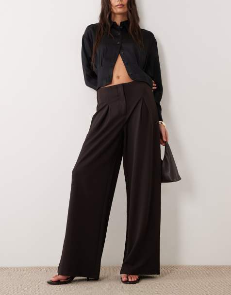ASOS DESIGN - Chokoladebrune løstsiddende skræddersyede bukser med brede ben i twill - view 1