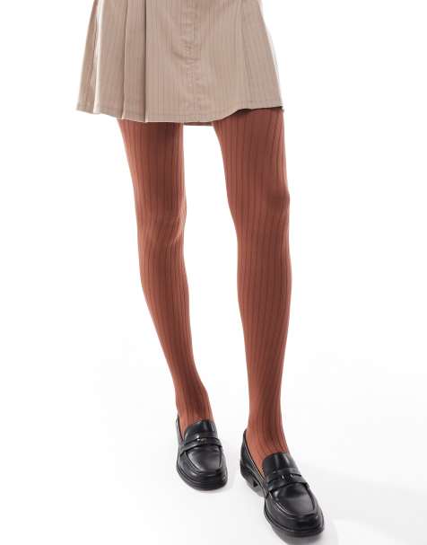 ASOS DESIGN - Chokoladebrune og ribbede strømpebukser - view 1