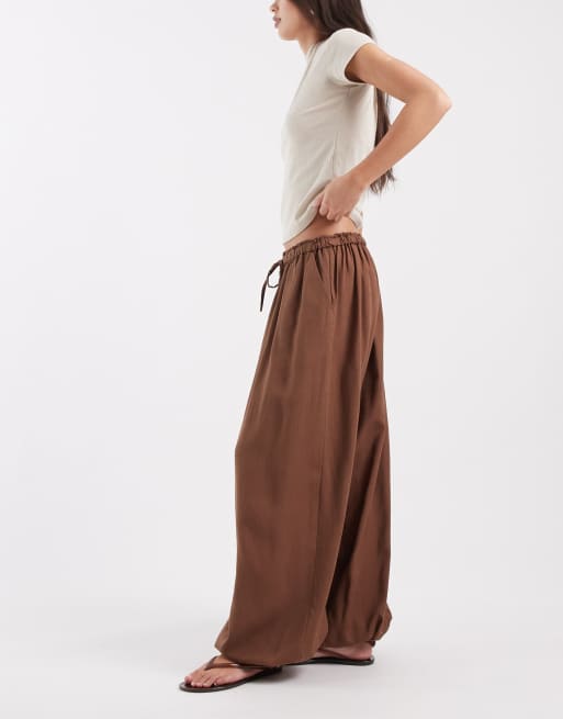 ASOS DESIGN - Chokoladebrune pull-on-bukser med ballonben i hørblanding, 2 af 5