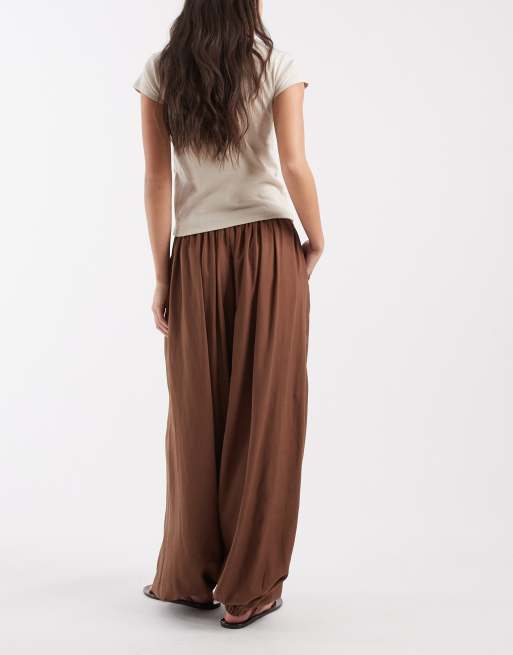 ASOS DESIGN - Chokoladebrune pull-on-bukser med ballonben i hørblanding, 3 af 5