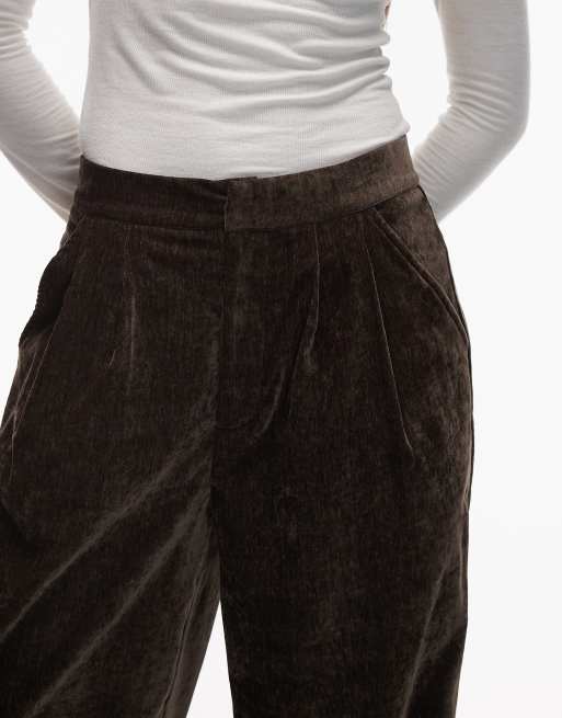 ASOS DESIGN - Chokoladebrune skræddersyede bukser med tekstur og vide ben i velour, 4 af 5