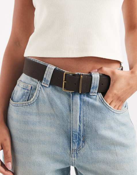 ASOS DESIGN - Chokoladebrunt hofte- og taljebælte med firkantet og bredt spænde - view 1
