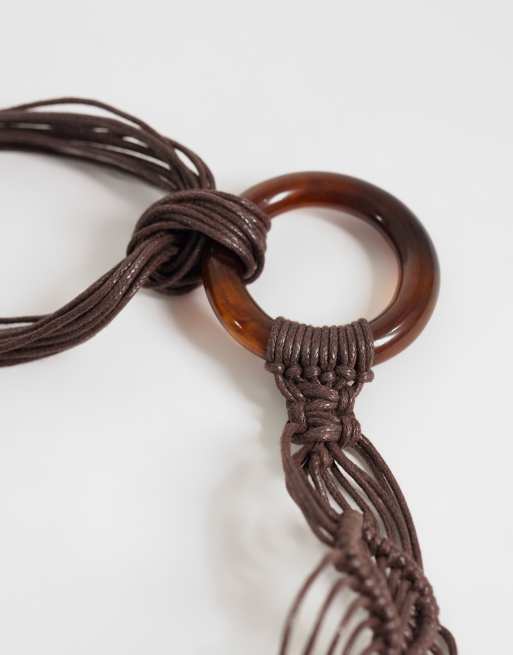 ASOS DESIGN - Chokoladebrunt macramé-snorsbælte med perledetaljer, 2 af 4