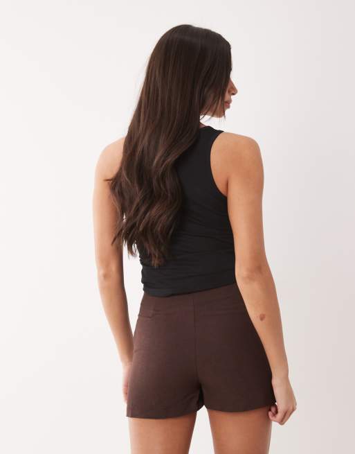 ASOS DESIGN - Chokoladebrunt mini-skort i hørblanding, 2 af 5