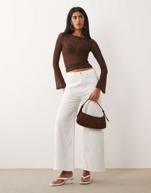 ASOS DESIGN - Chokoladefarvet langærmet top i gennemsigtig mesh med rynker, 2 af 4