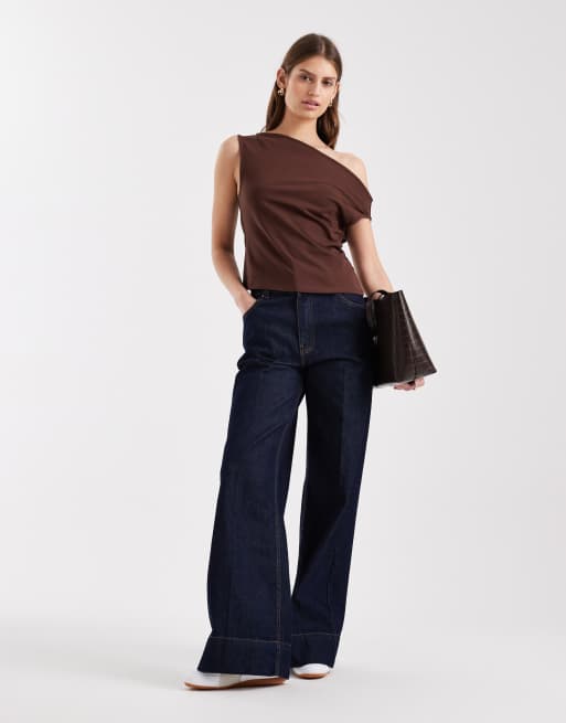ASOS DESIGN - Chokoladefarvet offshouldertop i bomuld, 3 af 4