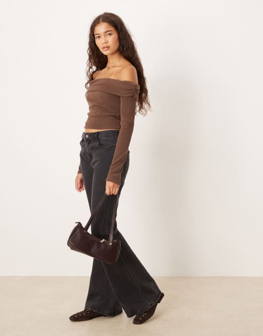ASOS DESIGN - Chokoladefarvet top med lange ærmer og fold, 4 af 4