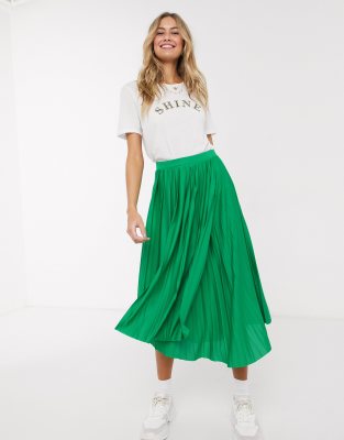 ASOS DESIGN choppy hem pleated midi skirt in green