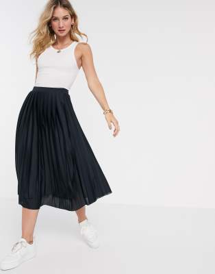 ASOS DESIGN choppy hem pleated midi skirt in navy