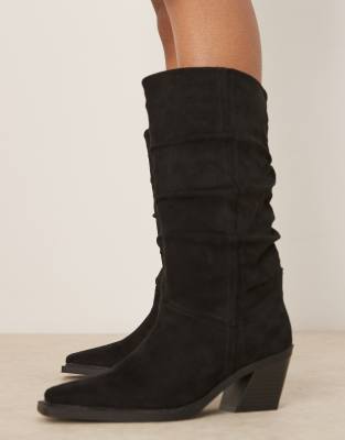 Asos Design Chosen Slouchy Western Knee Boots In Black