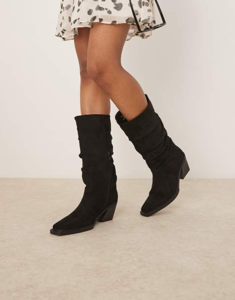 ASOS DESIGN – Chosen – Svarta, slouchy, knähöga cowboyboots i mockaimitation - view 1