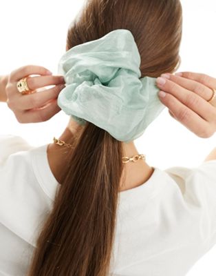 ASOS DESIGN scrunchie hair tie with organza detail in sage - ASOS Price Checker