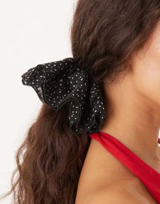 ASOS DESIGN - Chouchou froncé à pois en tissu - Noir