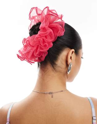 ASOS DESIGN - Chouchou oversize à doubles volants - Rose-Rouge