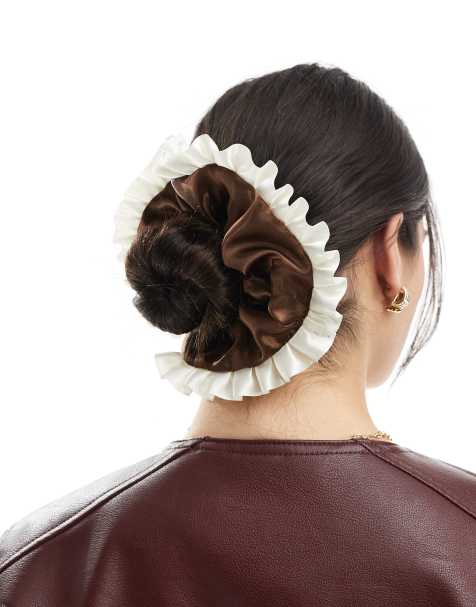 ASOS DESIGN - Chouchou volanté en satin - Marron - view 1