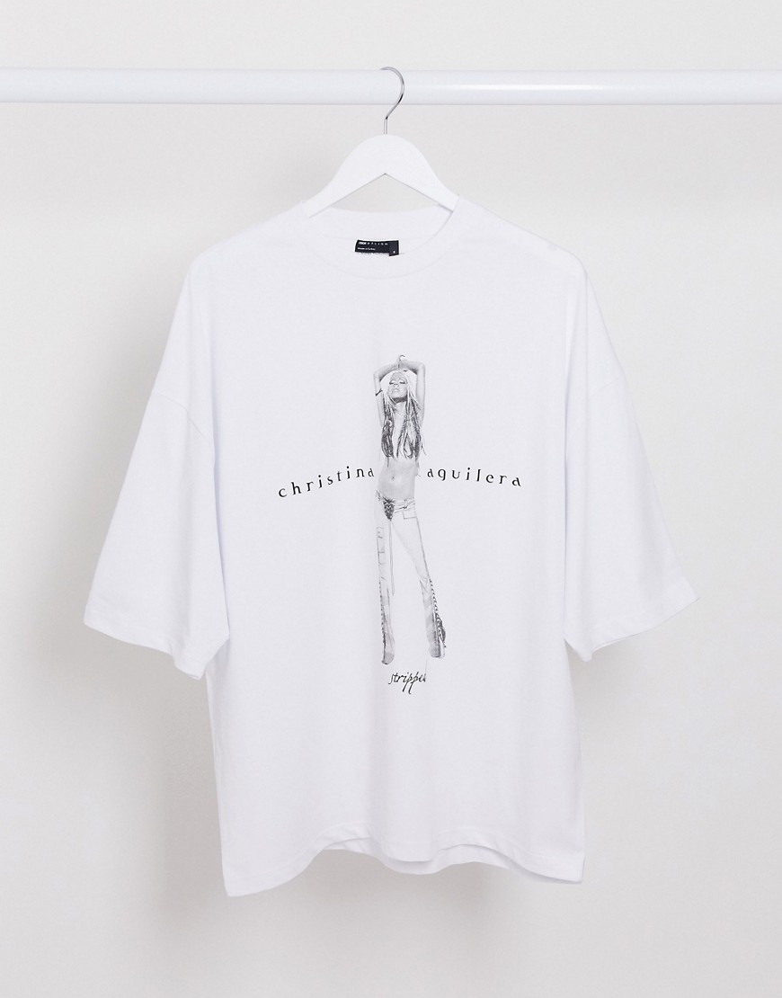 ASOS DESIGN - Christina Aguilera - Oversized T-shirt met grote print op de voorkant-Wit