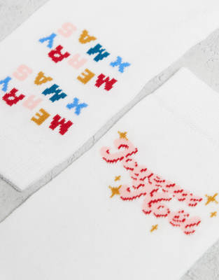 Asos Design Christmas 3-pack Socks With Feliz Navidad Graphic In Multi