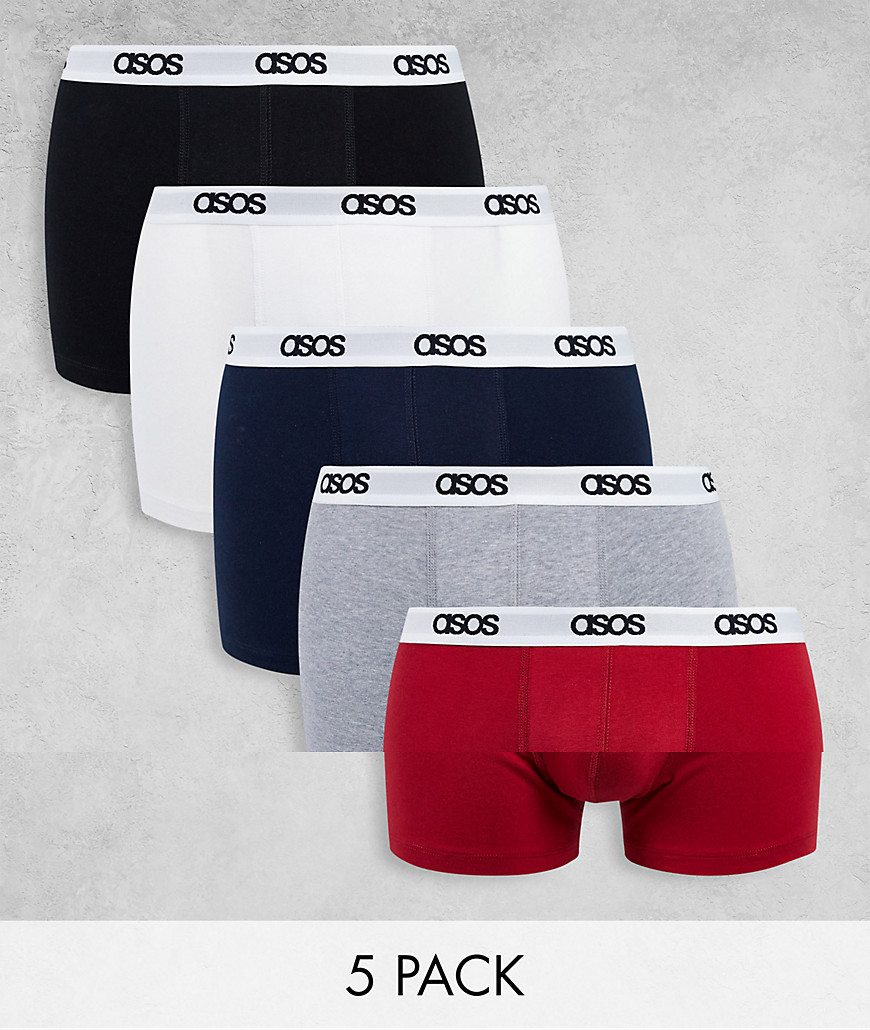 ASOS DESIGN christmas 5 pack trunks with branded waistband-Multi