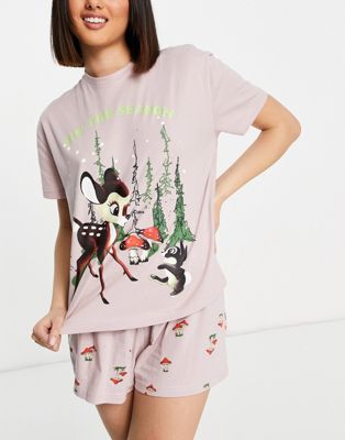 ASOS DESIGN Christmas Bambi tee & short pyjama set in lilac