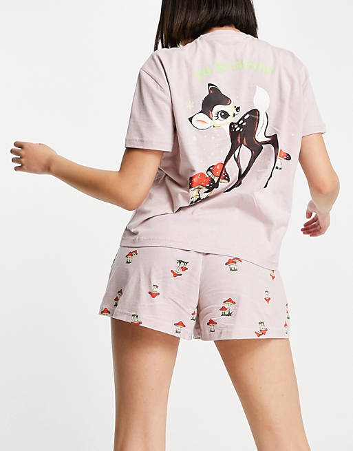  Christmas Bambi tee & short pyjama set in lilac 