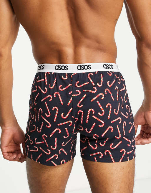 ASOS DESIGN christmas boxers with candycane print