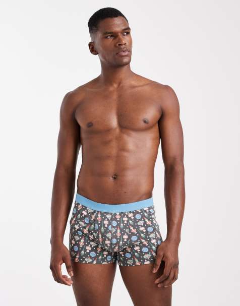 ASOS DESIGN Christmas boxers with decorations graphic in blue - view 1